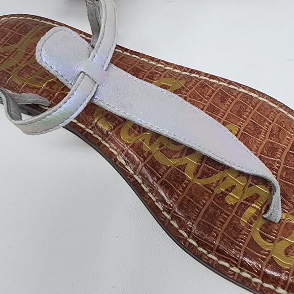 Sam Edelman Gigi Sandal Size 10M Iridescent T-Strap Toe Post Leather Flats Grey - Picture 9 of 11